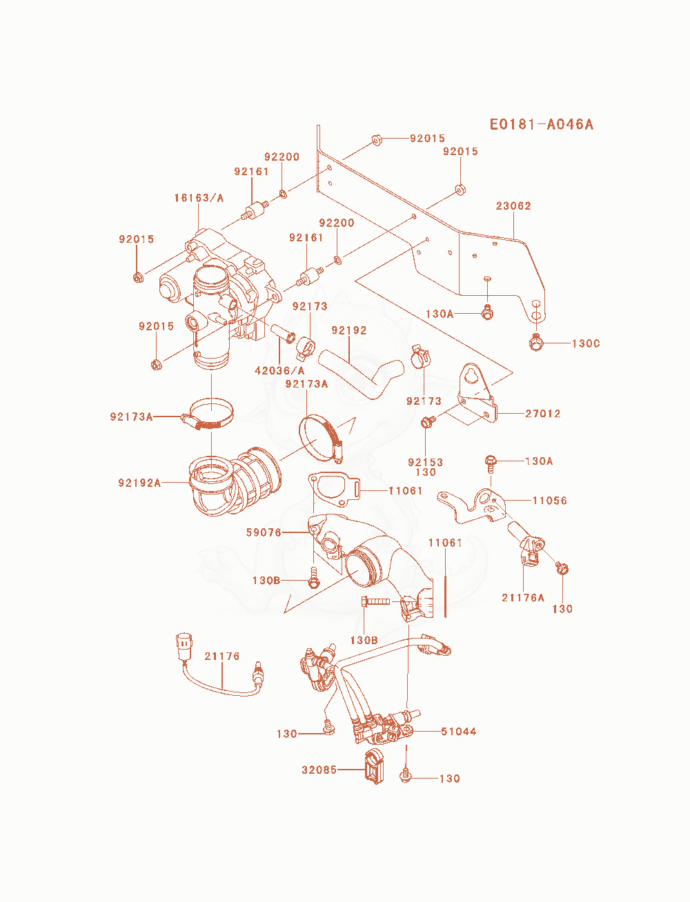 Despiece del Throttle-Equipment de un motor Kawasaki FS730V-BS41, con globos numerados