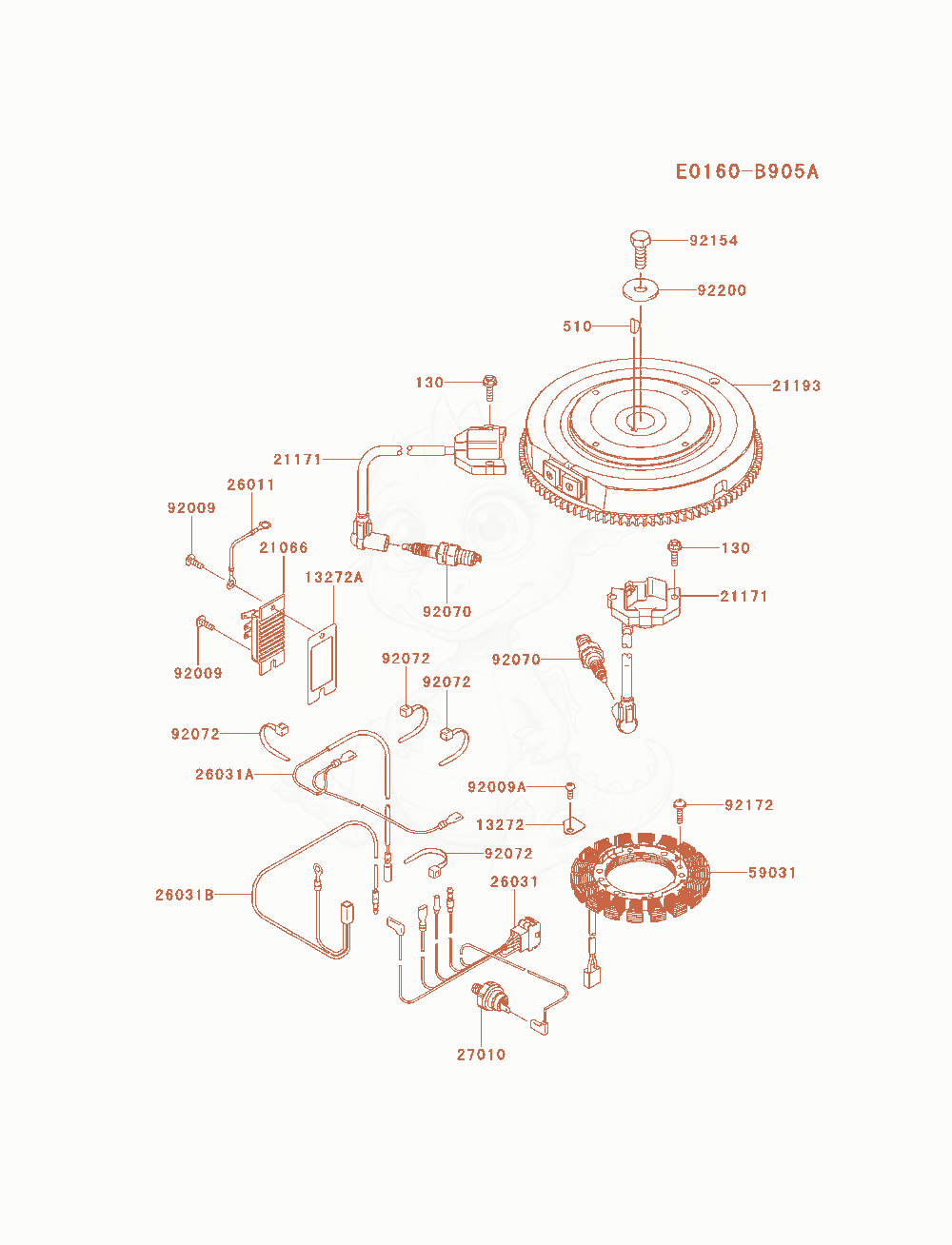 Despiece del Electric-Equipment de un motor Kawasaki FS730V-AS19, con globos numerados