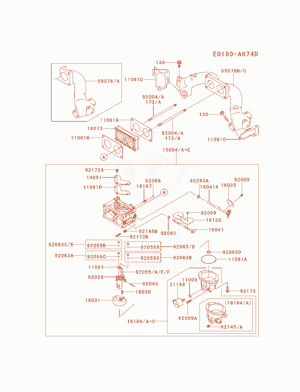 Exploded parts diagram of the Carburetor of a Kawasaki FXT00V-AS00 engine, with numbered balloons
