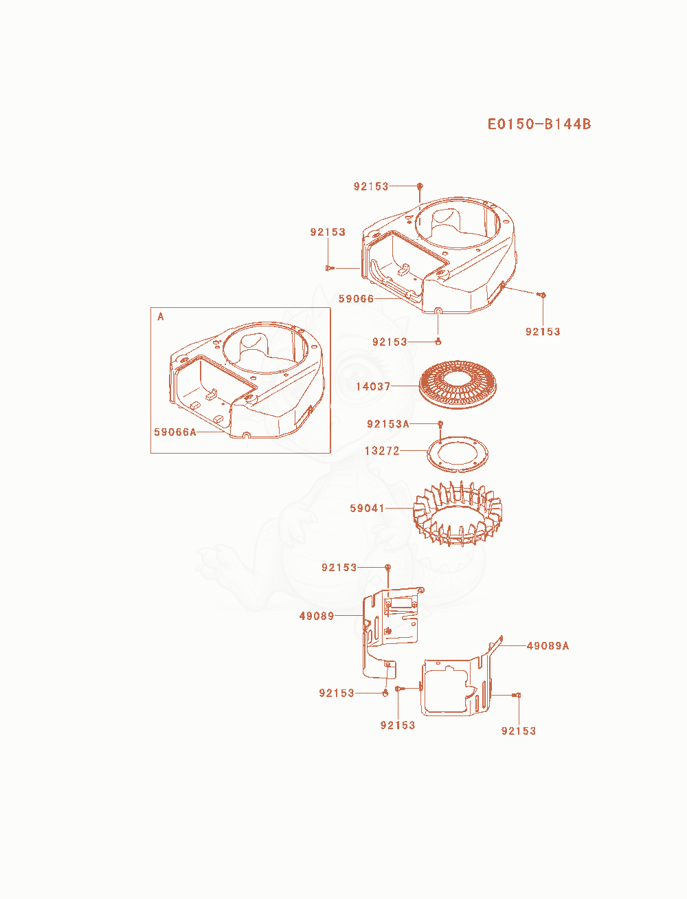 Despiece del Cooling-Equipment de un motor Kawasaki FS600V-AS25, con globos numerados