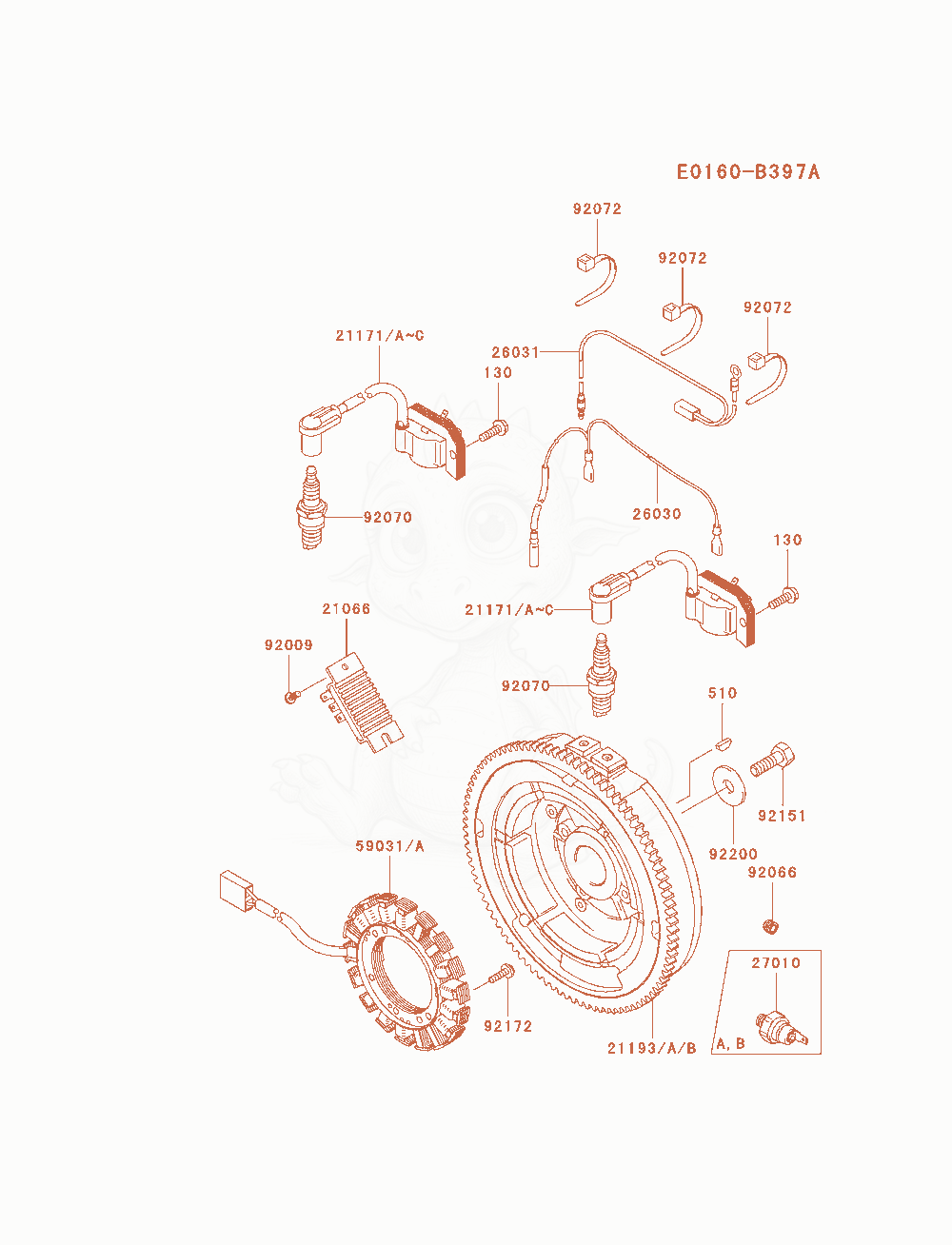 Despiece del Electric-Equipment de un motor Kawasaki FH770D-DS05, con globos numerados