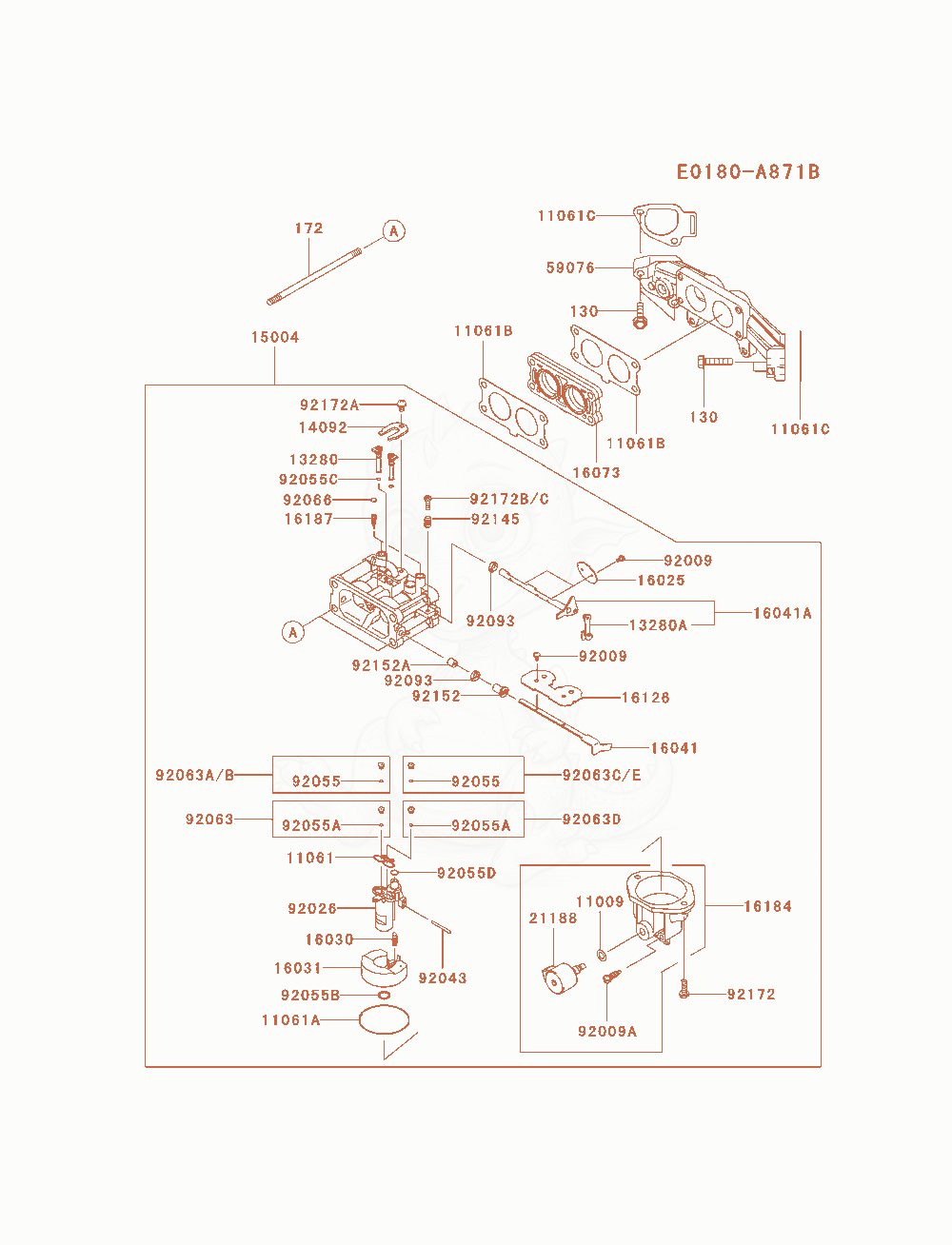 Despiece del Carburetor de un motor Kawasaki FX651V-AS05, con globos numerados
