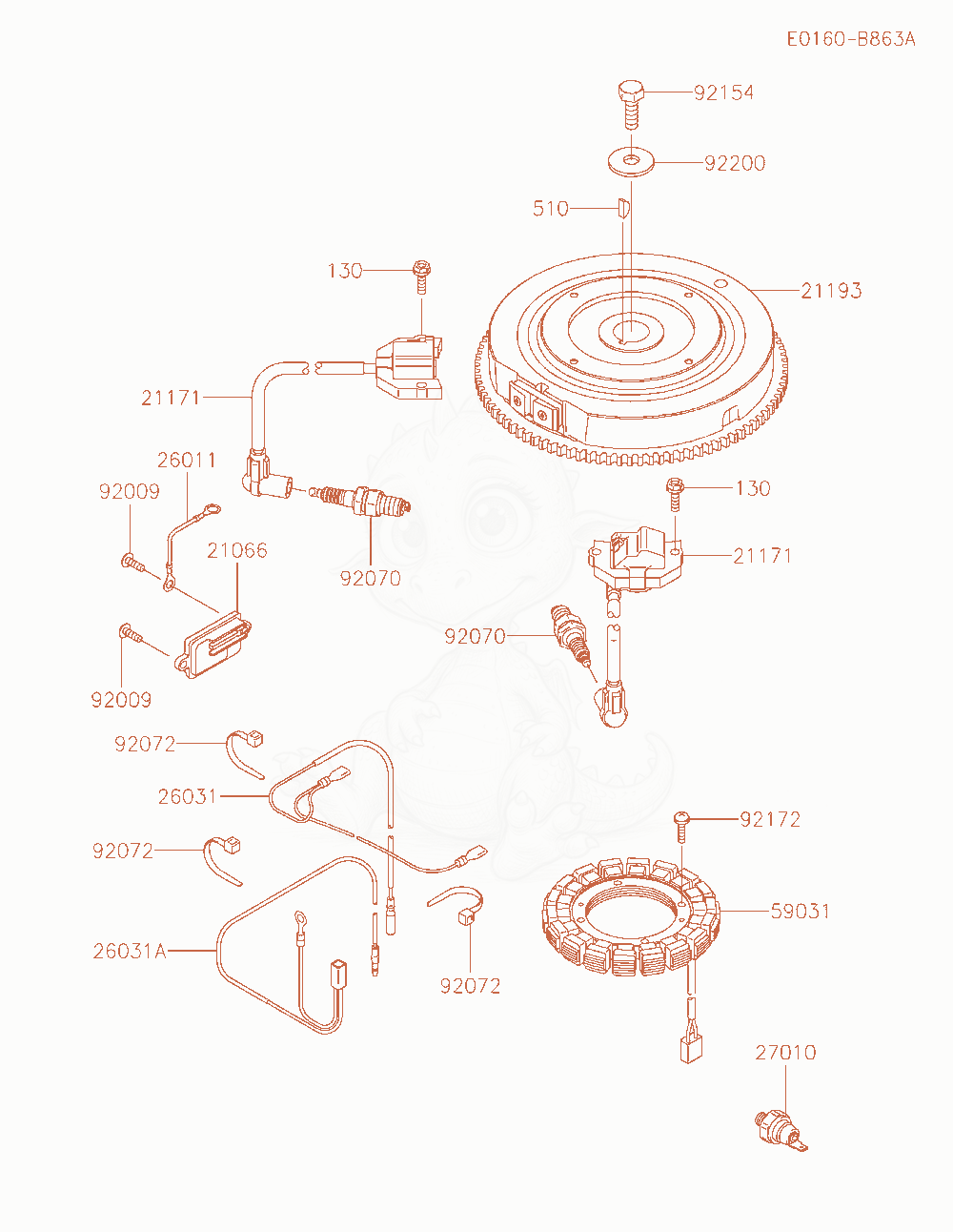 Despiece del Electric-Equipment de un motor Kawasaki FS541V-CS30, con globos numerados