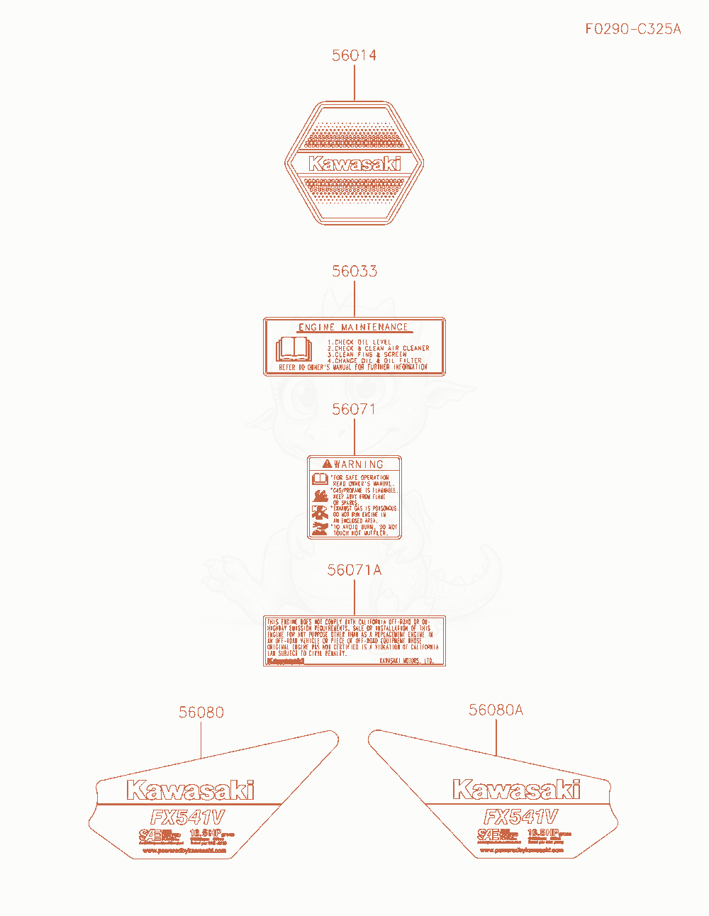 Exploded parts diagram of the Label of a Kawasaki FX541V-CS07 engine, with numbered balloons