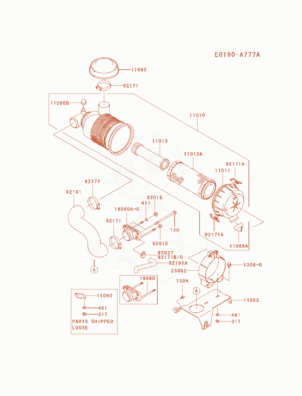 Exploded parts diagram of the Air-Filter / Muffler of a Kawasaki FH721D-AS08 engine, with numbered balloons