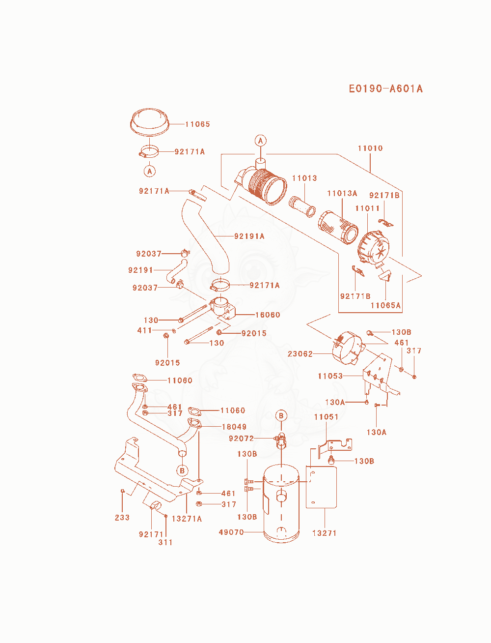 Exploded parts diagram of the Air-Filter / Muffler of a Kawasaki FH680V-AS22 engine, with numbered balloons