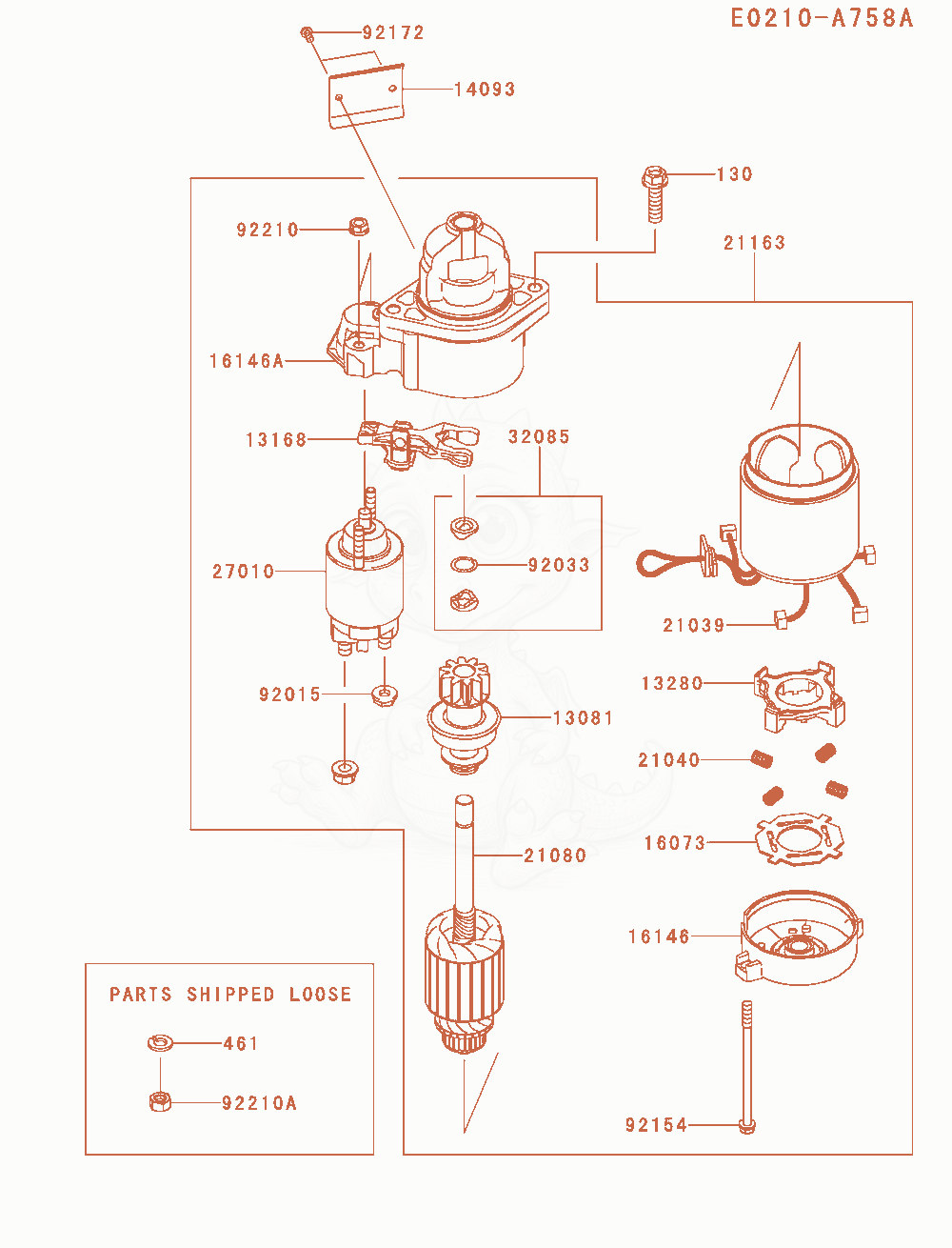 Exploded parts diagram of the Starter of a Kawasaki FXT00V-AS21 engine, with numbered balloons