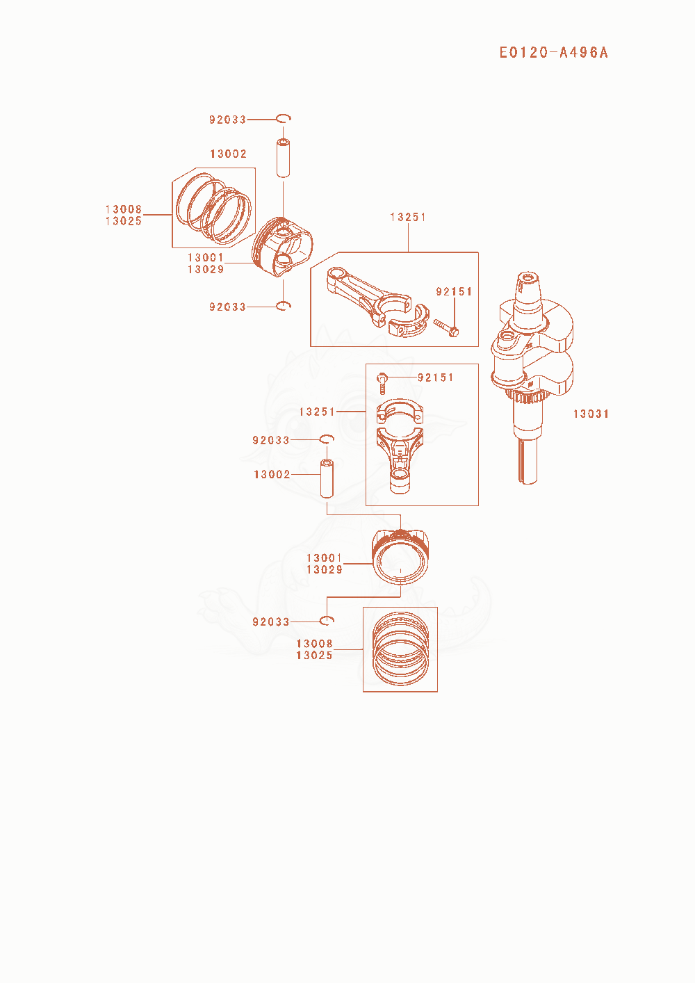 Exploded parts diagram of the Piston / Crankshaft of a Kawasaki FX691V-AS27 engine, with numbered balloons