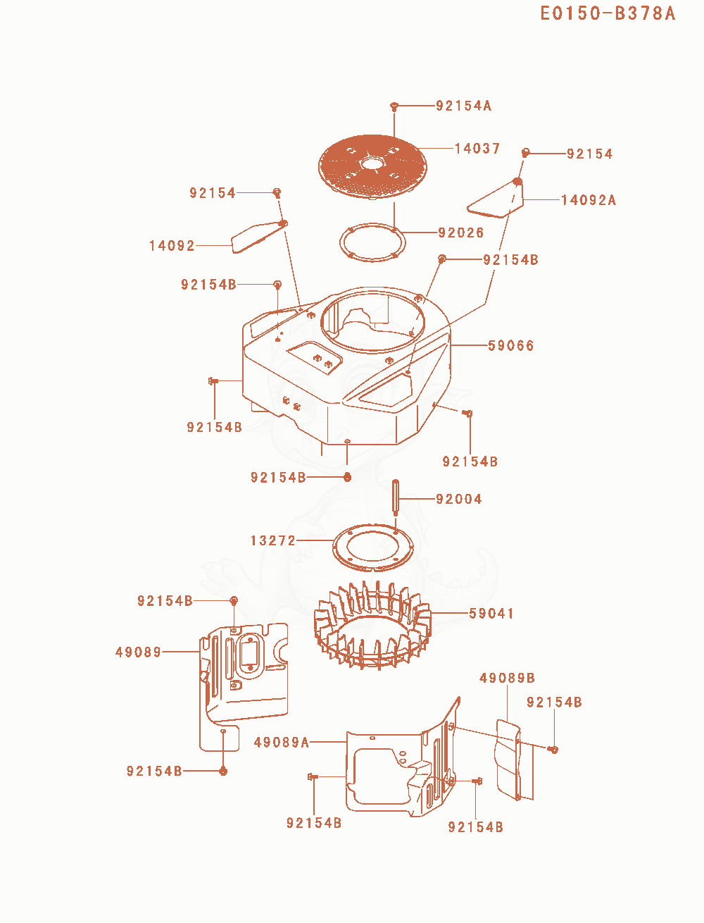 Despiece del Cooling-Equipment de un motor Kawasaki FX651V-AS15, con globos numerados