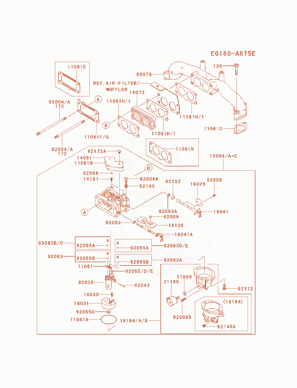 Exploded parts diagram of the Carburetor of a Kawasaki FX850V-AS00 engine, with numbered balloons