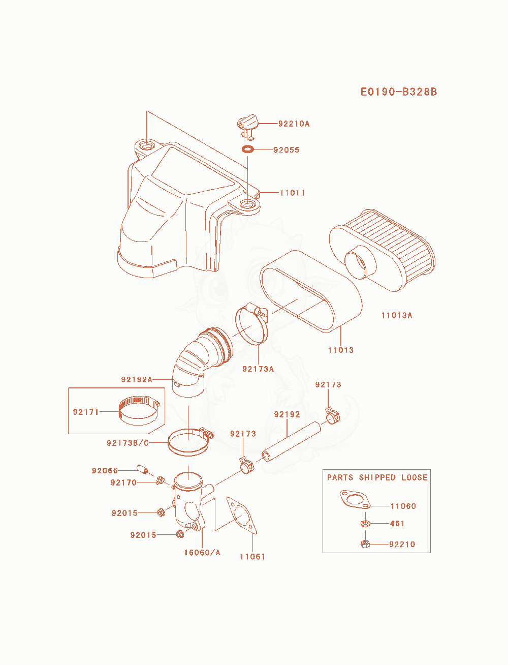 Exploded parts diagram of the Air-Filter / Muffler of a Kawasaki FS541V-AS13 engine, with numbered balloons