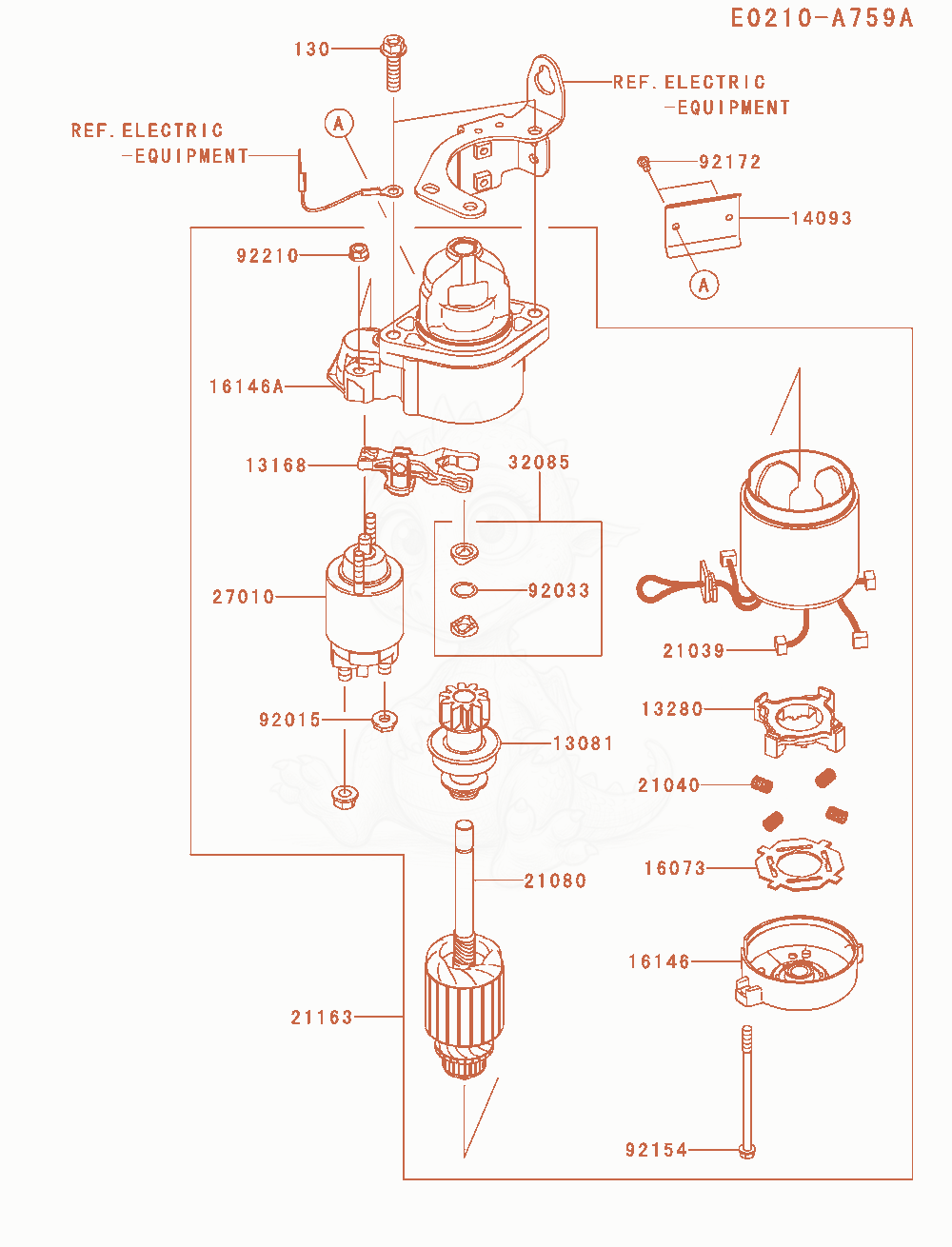 Exploded parts diagram of the Starter of a Kawasaki FX850V-AR31 engine, with numbered balloons