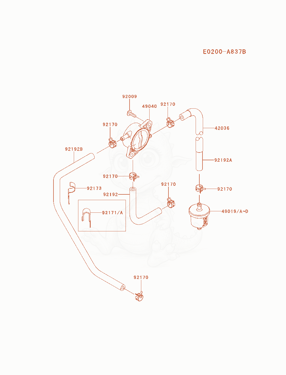 Despiece del Fuel-Tank / Fuel-Valve de un motor Kawasaki FS651V-AS11, con globos numerados