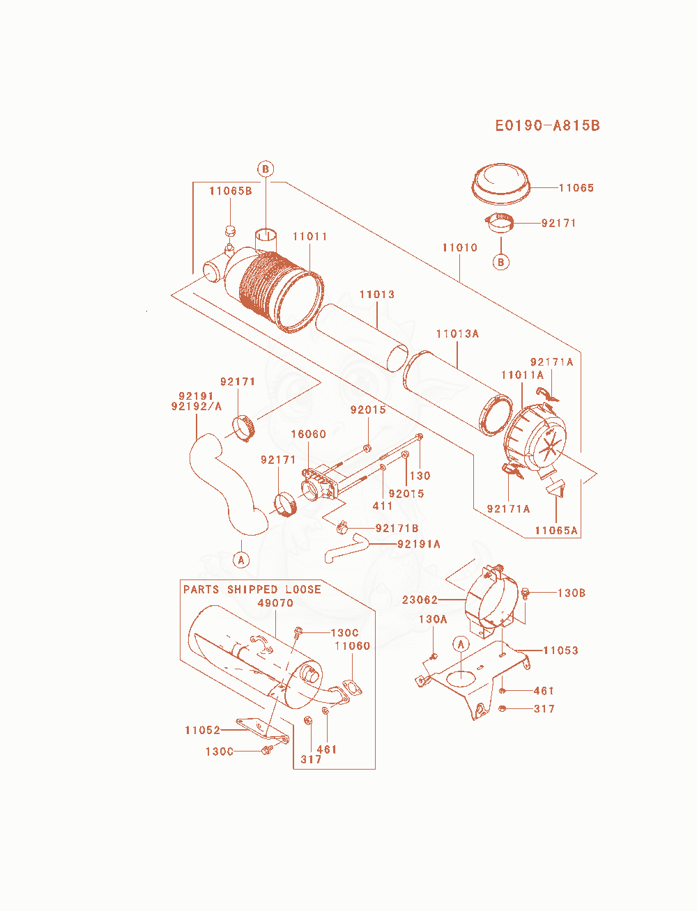 Exploded parts diagram of the Air-Filter / Muffler of a Kawasaki FH770D-AS01 engine, with numbered balloons