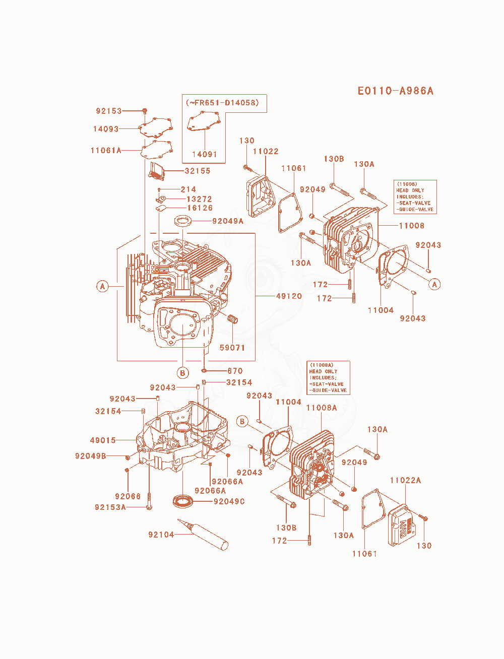 Despiece del Cylinder / Crankcase de un motor Kawasaki FR651V-AS26, con globos numerados