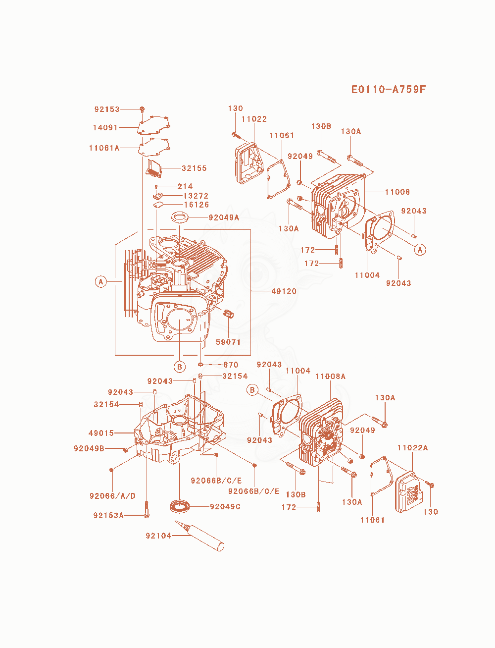 Exploded parts diagram of the Cylinder / Crankcase of a Kawasaki FS651V-AS14 engine, with numbered balloons