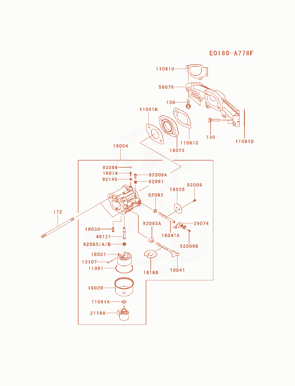 Despiece del Carburetor de un motor Kawasaki FS651V-AS04, con globos numerados