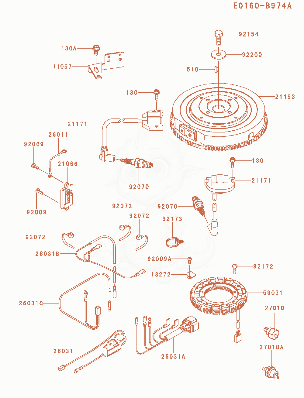 Despiece del Electric-Equipment de un motor Kawasaki FX651V-AS15, con globos numerados