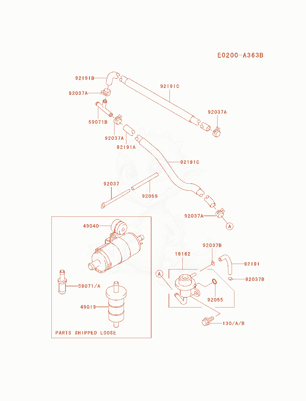 Exploded parts diagram of the Fuel-Tank / Fuel-Valve of a Kawasaki FD791D-AS00 engine, with numbered balloons