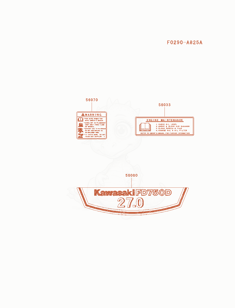Exploded parts diagram of the Label of a Kawasaki FD750D-AS01 engine, with numbered balloons