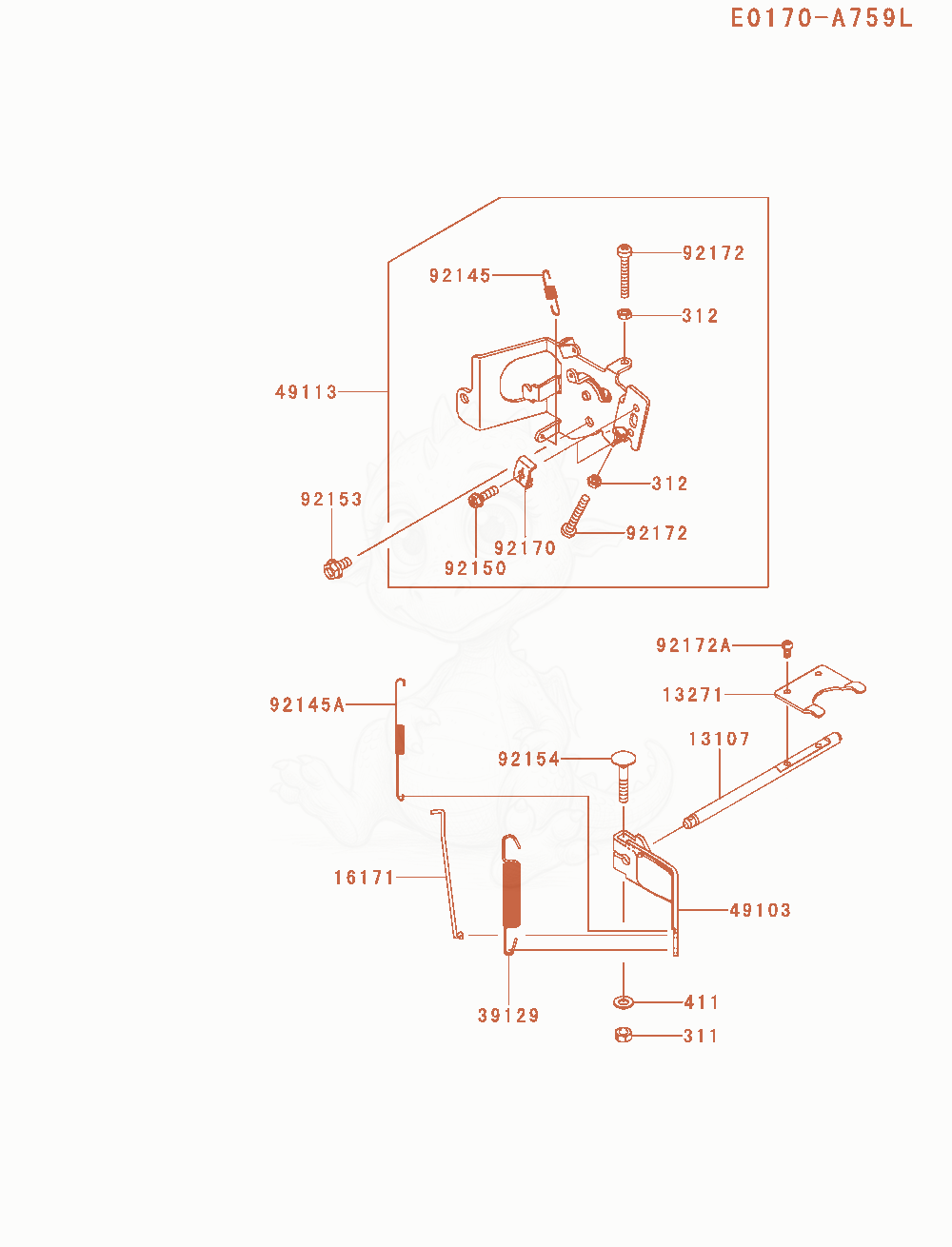Despiece del Control-Equipment de un motor Kawasaki FS600V-AS29, con globos numerados