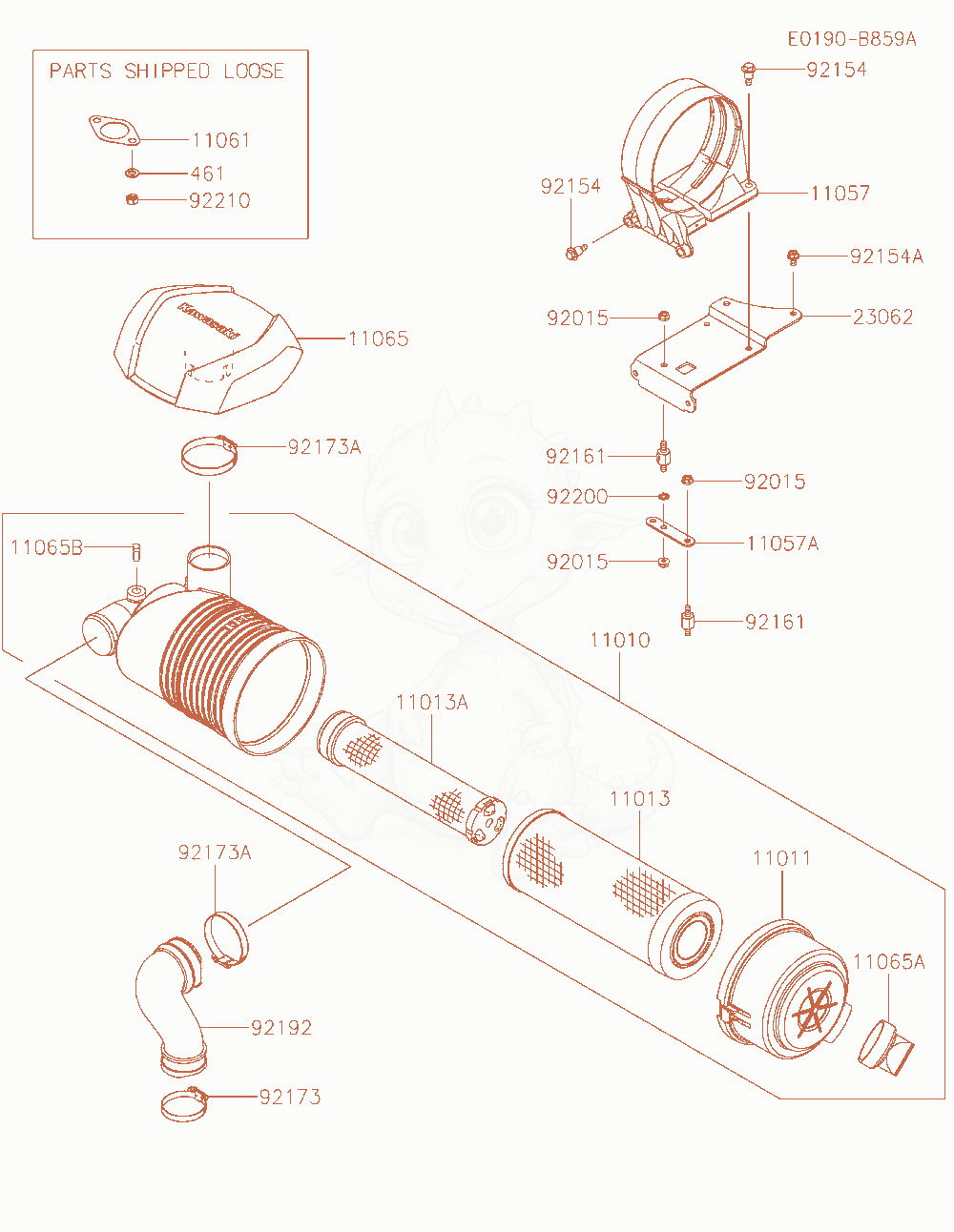 Exploded parts diagram of the Air-Filter / Muffler of a Kawasaki FXT00V-AW00 engine, with numbered balloons