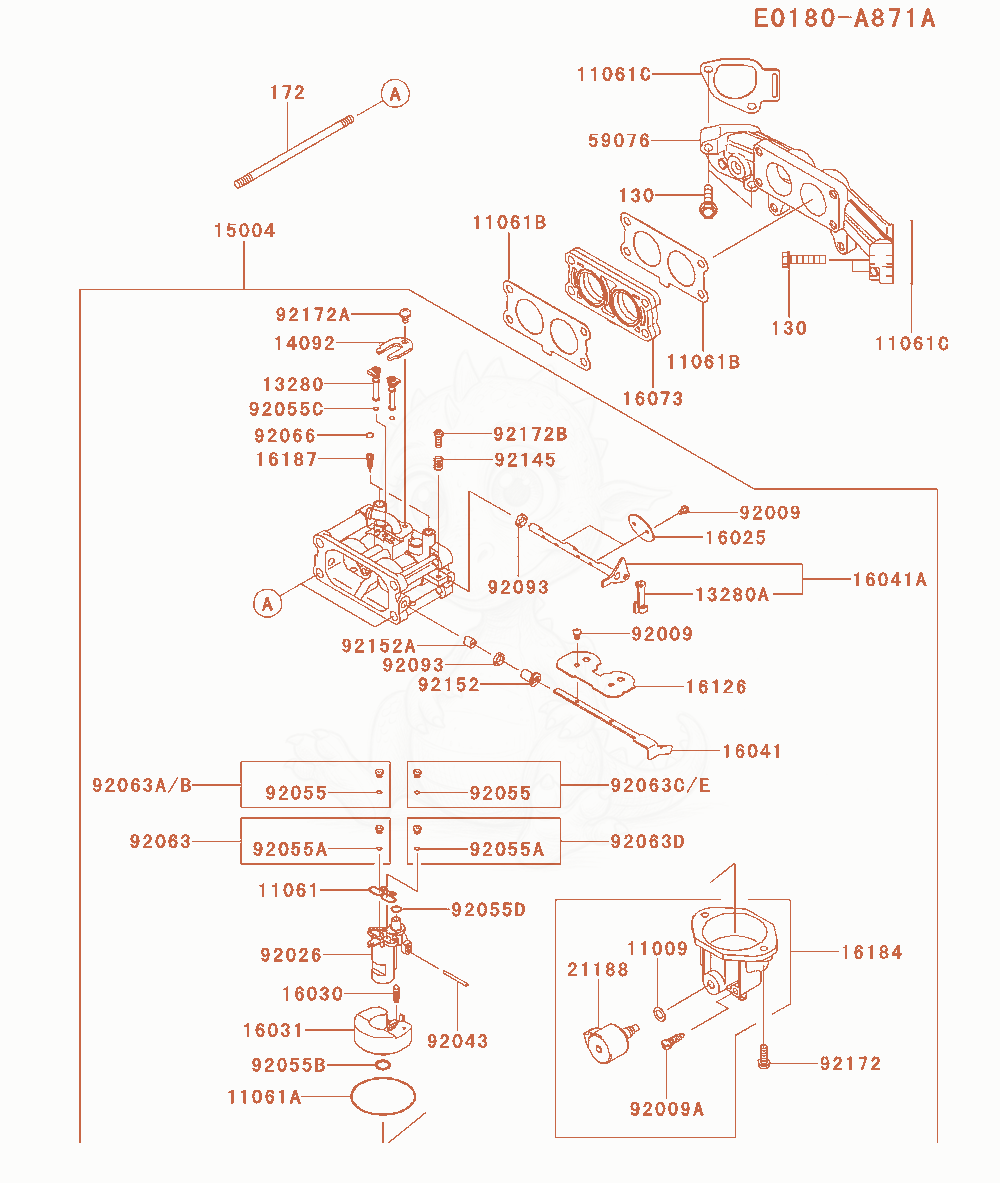 Despiece del Carburetor de un motor Kawasaki FX651V-AS06, con globos numerados