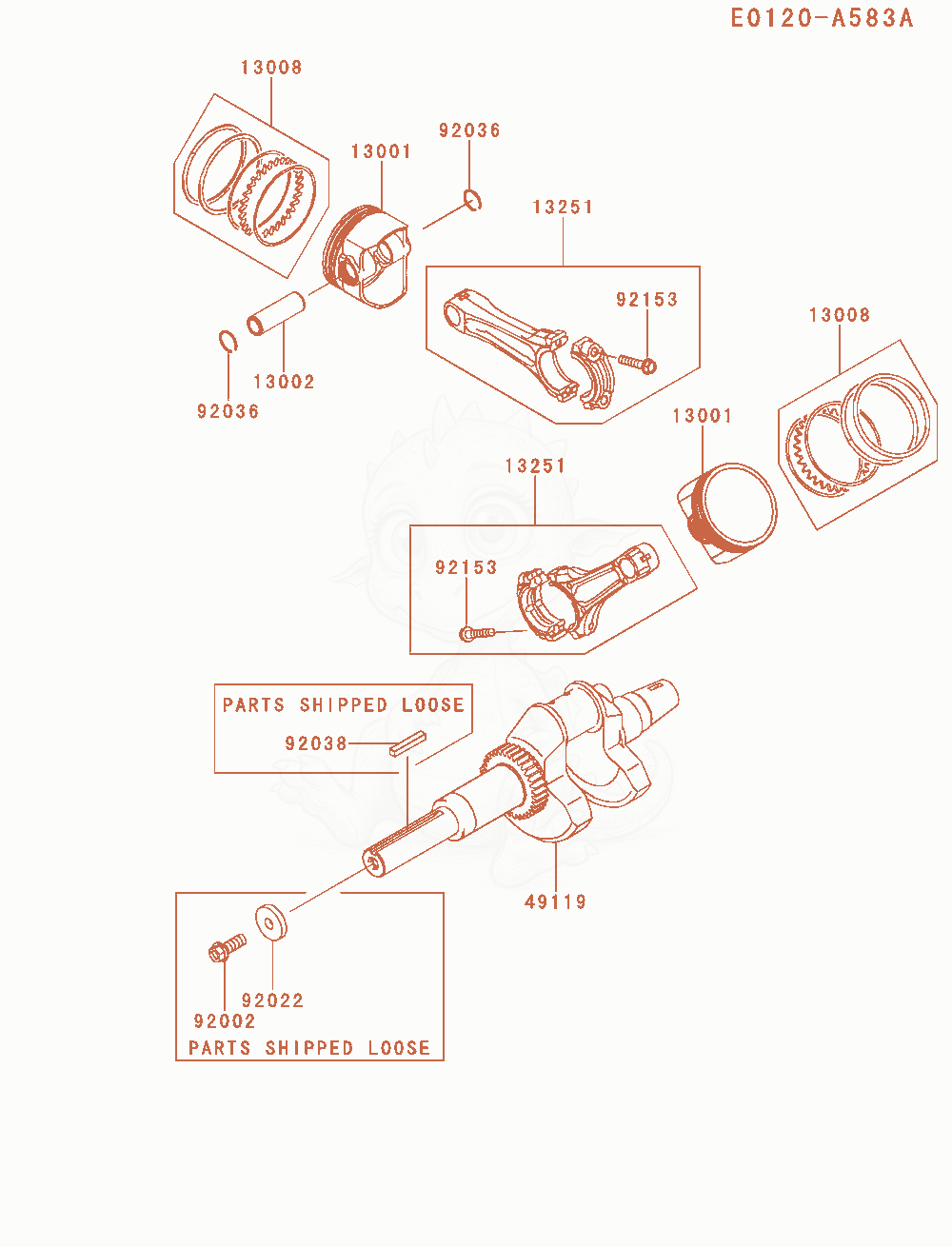 Exploded parts diagram of the Piston / Crankshaft of a Kawasaki FD851D-PS01 engine, with numbered balloons