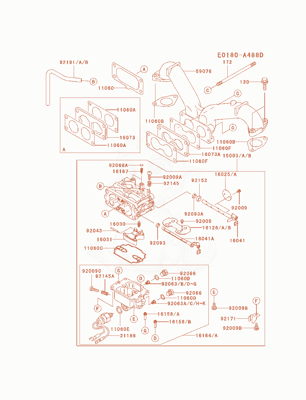 Despiece del Carburetor de un motor Kawasaki FH680V-AS13, con globos numerados