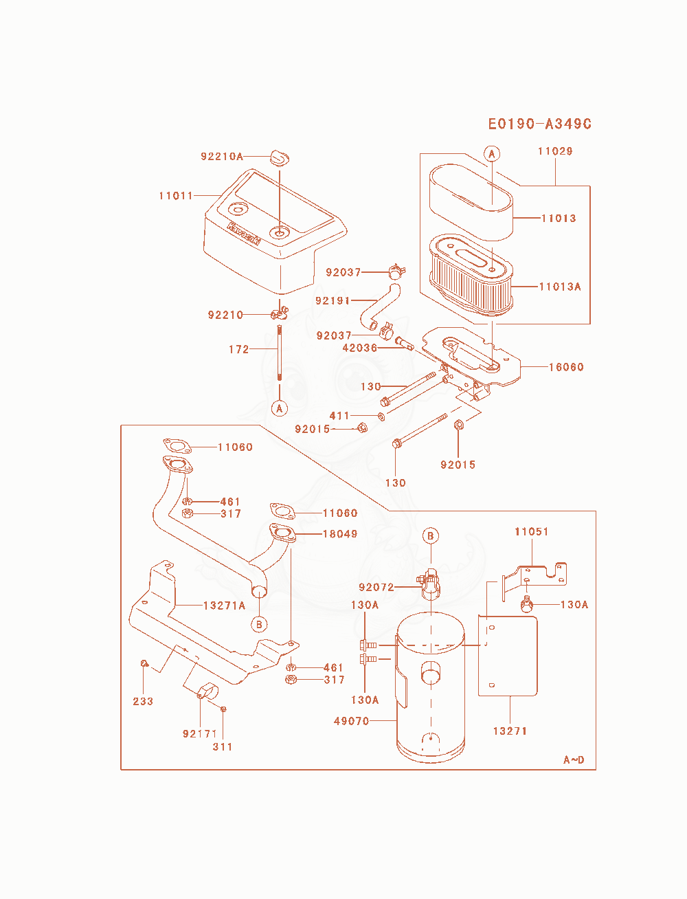 Exploded parts diagram of the Air-Filter / Muffler of a Kawasaki FH680V-AS09 engine, with numbered balloons