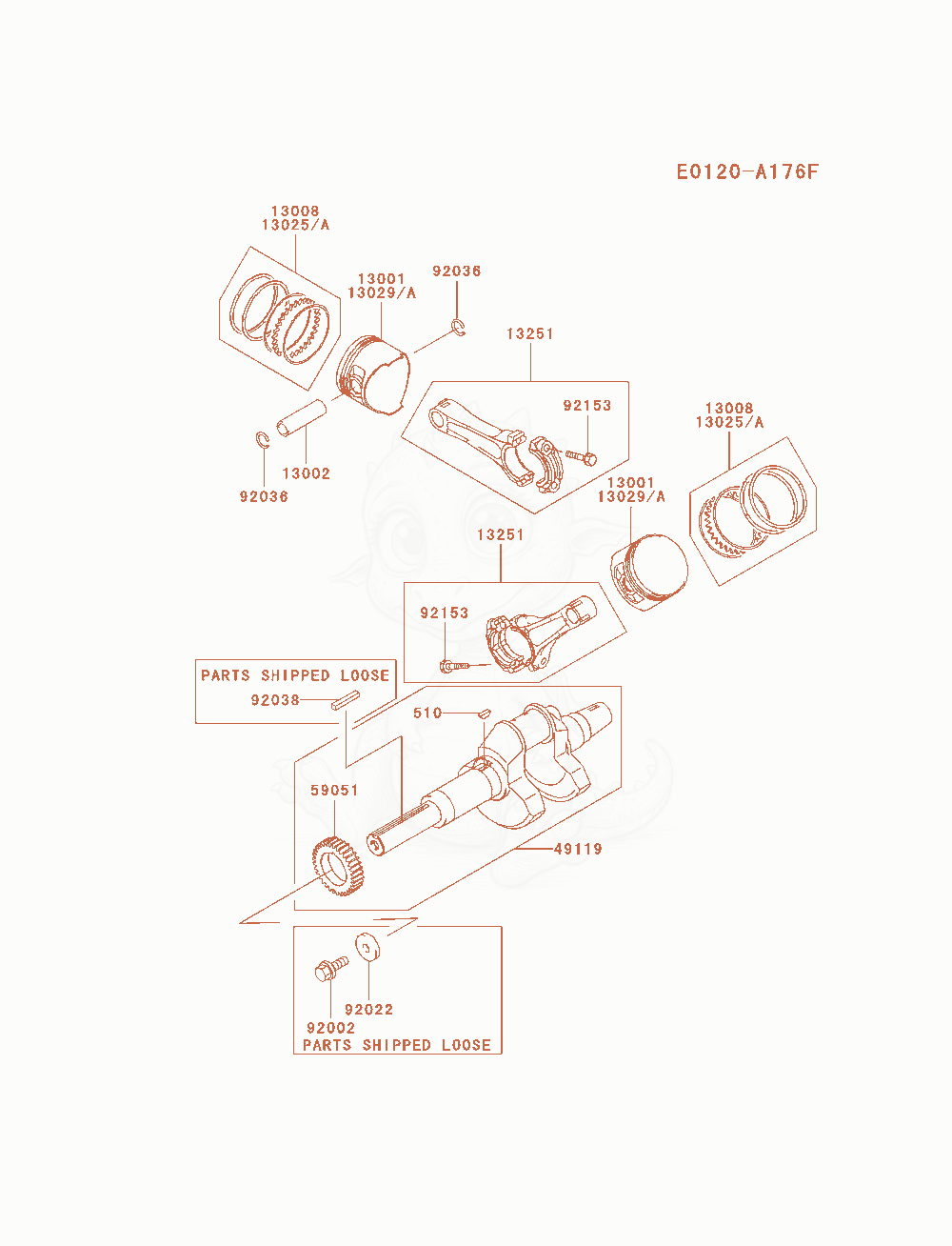 Exploded parts diagram of the Piston / Crankshaft of a Kawasaki FD791D-AS00 engine, with numbered balloons