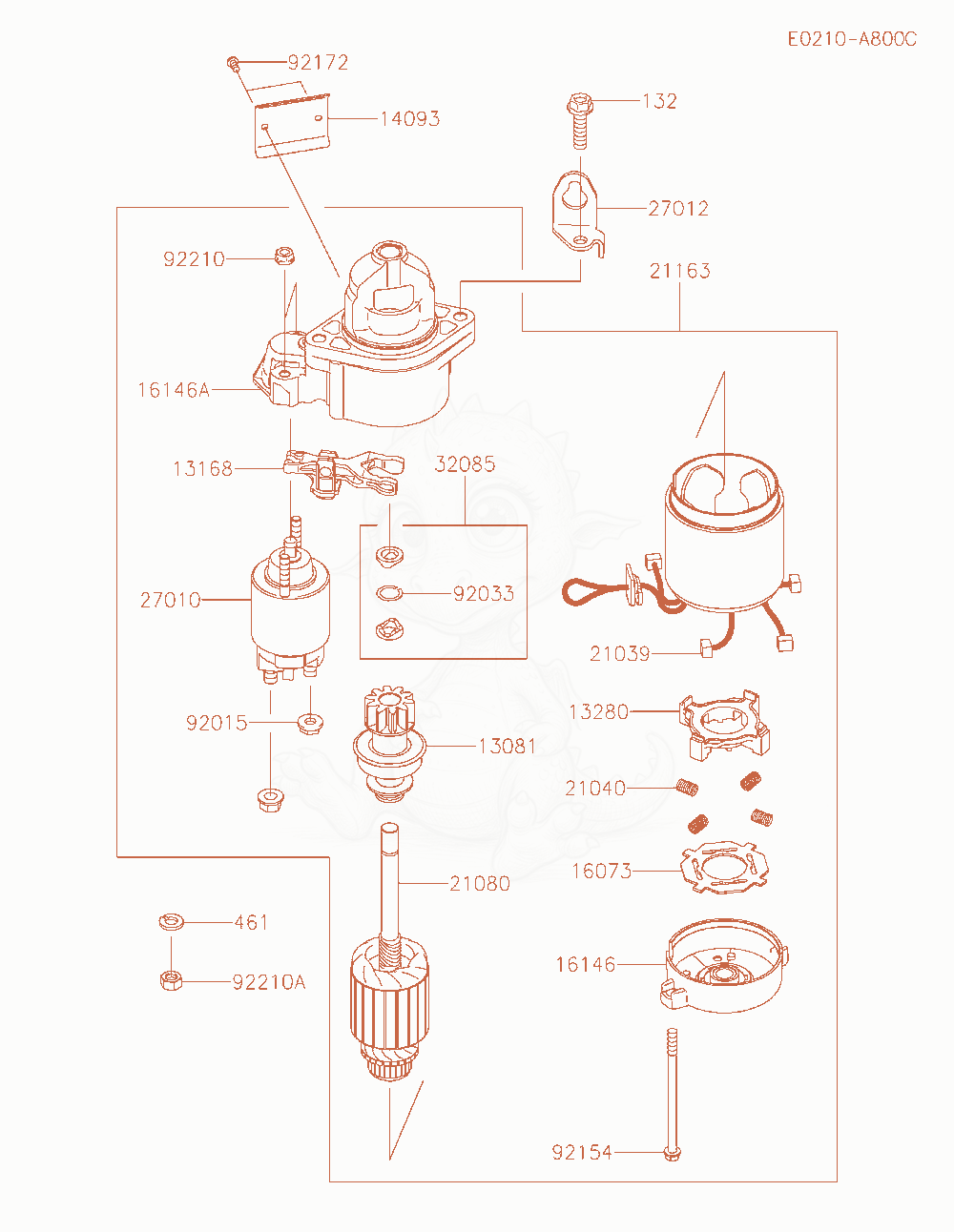 Exploded parts diagram of the Starter of a Kawasaki FX850V-AR10 engine, with numbered balloons