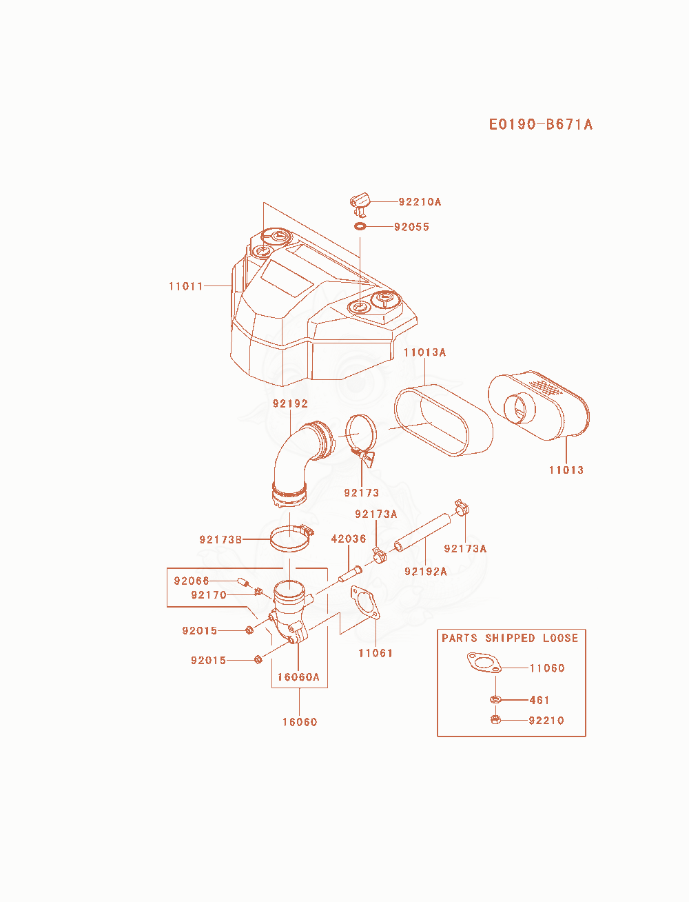 Despiece del Air-Filter / Muffler de un motor Kawasaki FS730V-AS19, con globos numerados