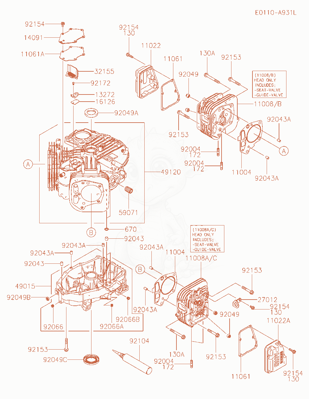 Despiece del Cylinder / Crankcase de un motor Kawasaki FR541V-GS00, con globos numerados