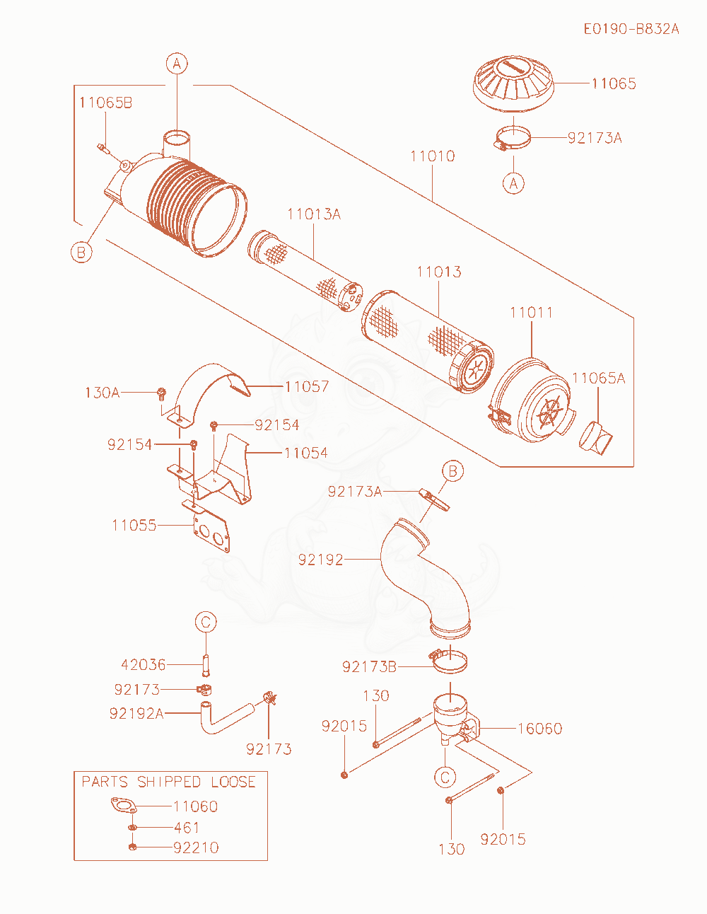 Exploded parts diagram of the Air-Filter / Muffler of a Kawasaki FX801V-BS04 engine, with numbered balloons