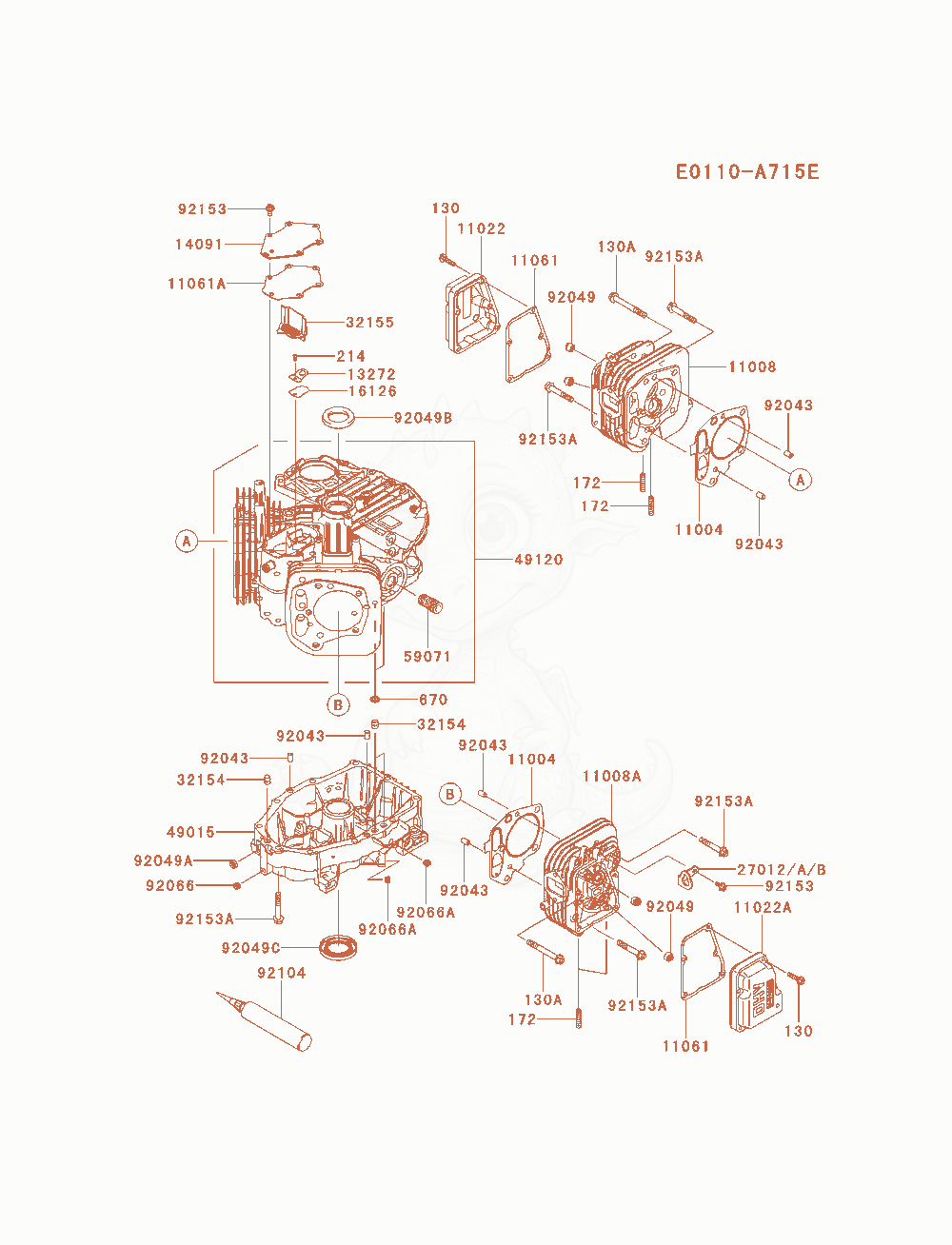 Despiece del Cylinder / Crankcase de un motor Kawasaki FS481V-AS11, con globos numerados