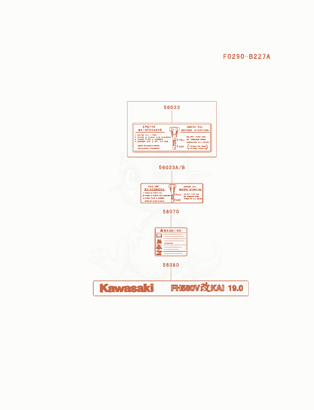 Despiece del Label de un motor Kawasaki FH580V-AS28, con globos numerados
