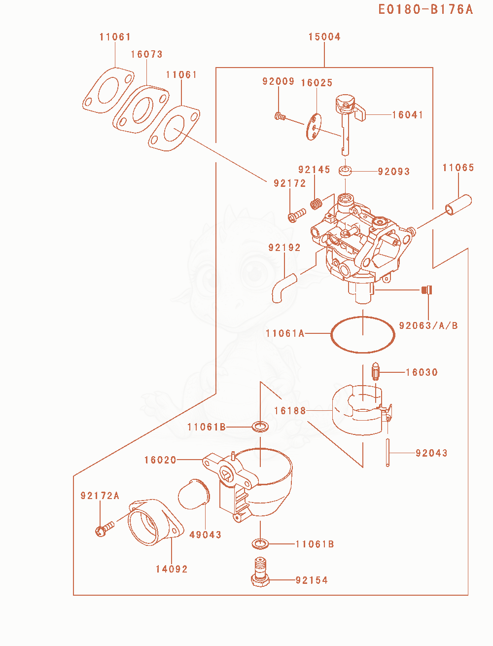 Despiece del Carburetor(Am17) de un motor Kawasaki FJ180V-AM17, con globos numerados