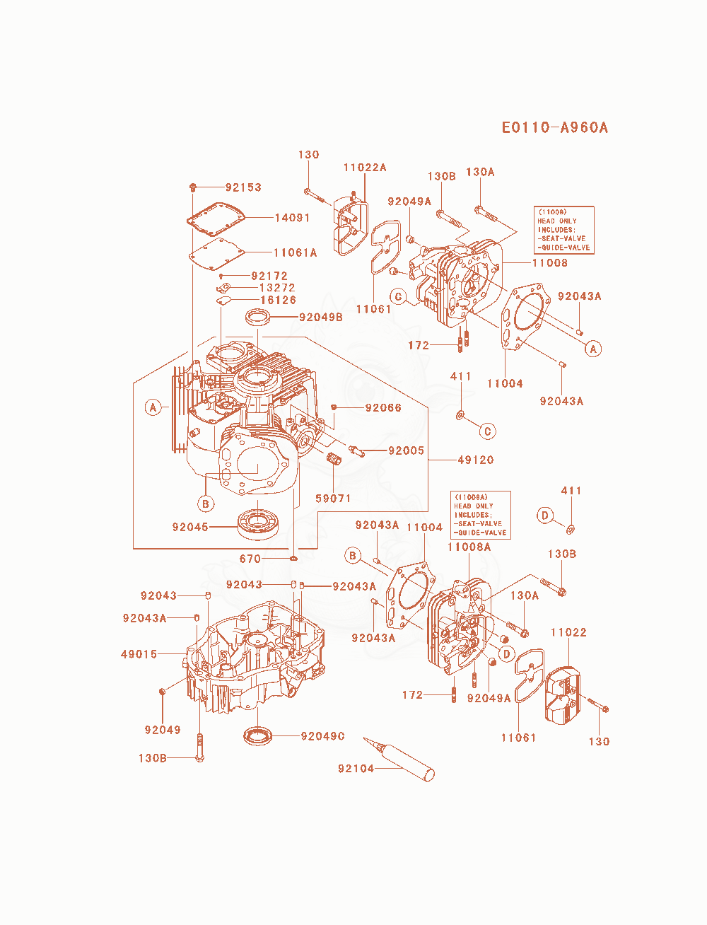 Exploded parts diagram of the Cylinder / Crankcase of a Kawasaki FX801V-AS15 engine, with numbered balloons