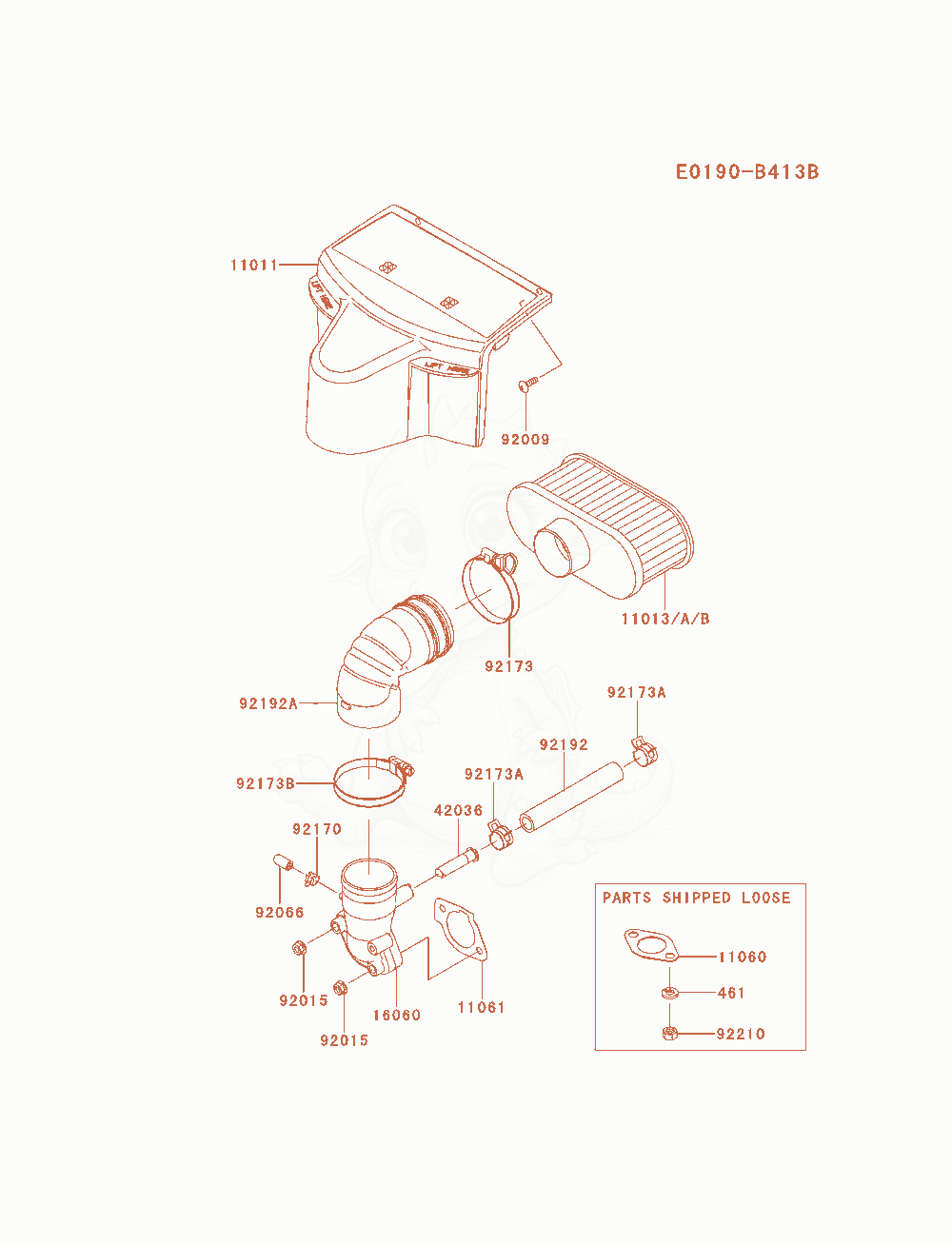 Exploded parts diagram of the Air-Filter / Muffler of a Kawasaki FR730V-AS16 engine, with numbered balloons