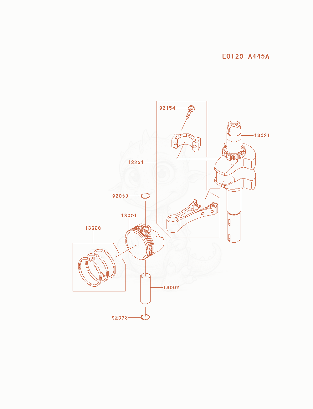 Exploded parts diagram of the Piston / Crankshaft of a Kawasaki FJ180V-AM01 engine, with numbered balloons
