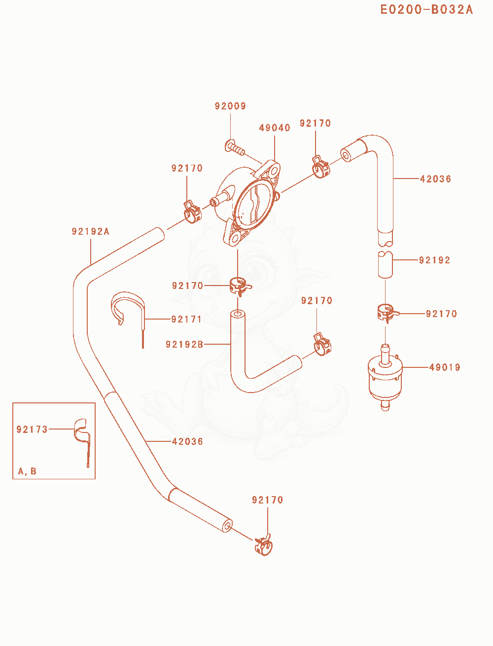 Despiece del Fuel-Tank / Fuel-Valve de un motor Kawasaki FR730V-AS05, con globos numerados