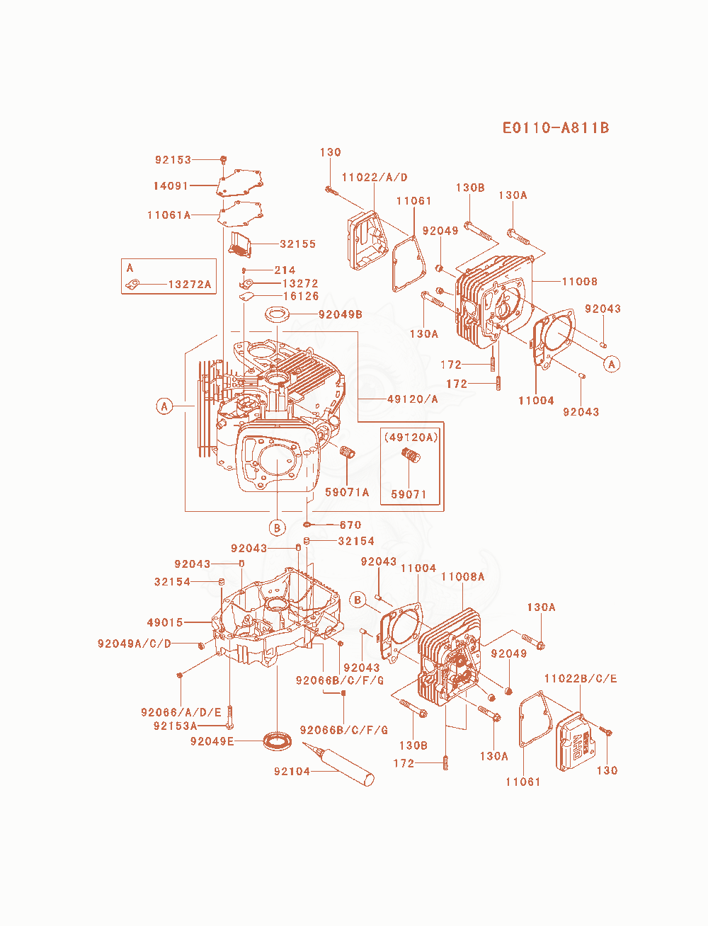 Exploded parts diagram of the Cylinder / Crankcase of a Kawasaki FR730V-AS10 engine, with numbered balloons