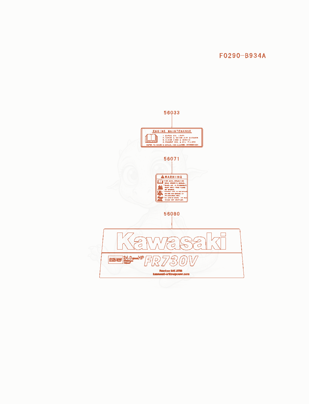 Despiece del Label de un motor Kawasaki FR730V-AS19, con globos numerados