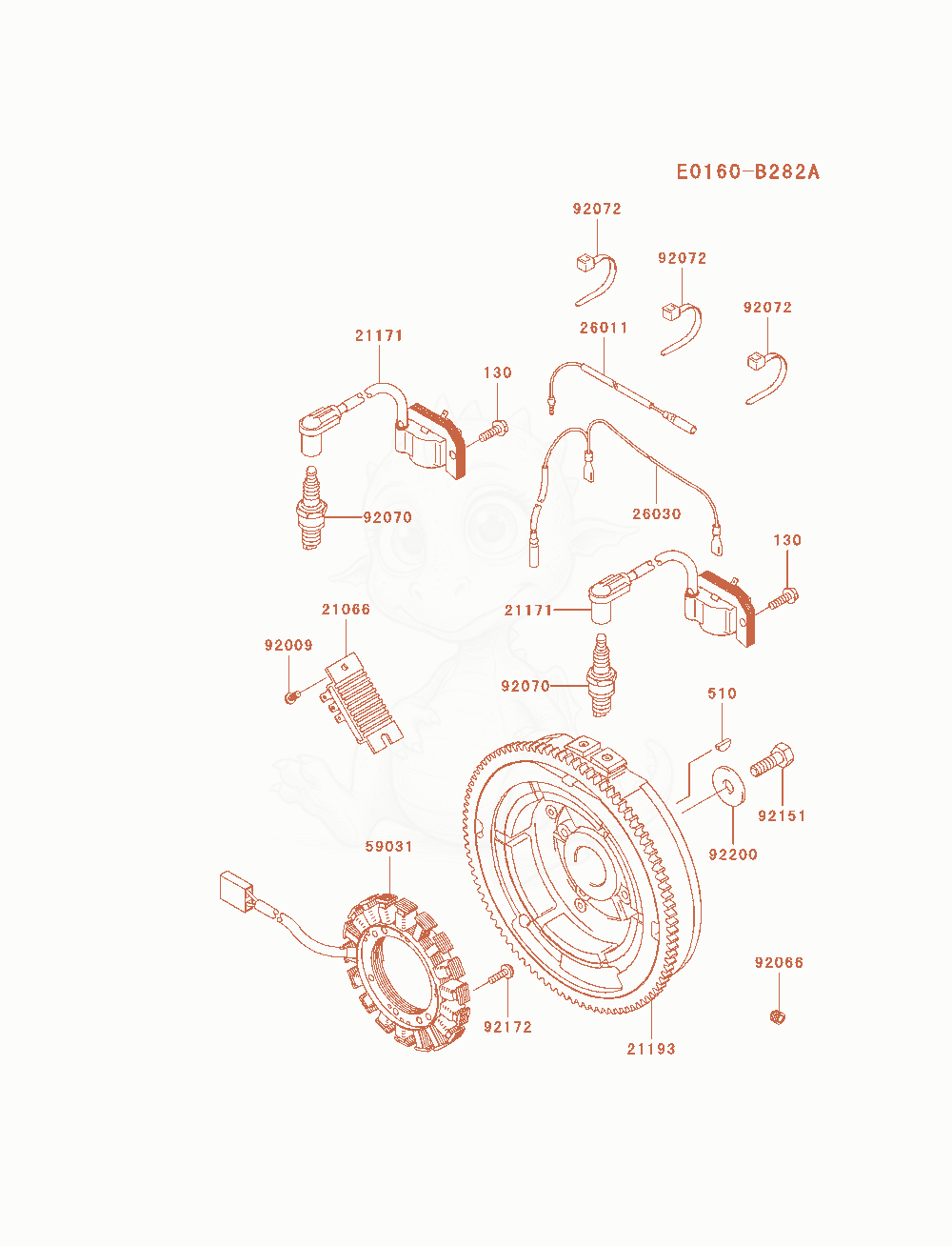 Despiece del Electric-Equipment de un motor Kawasaki FH721D-AS11, con globos numerados