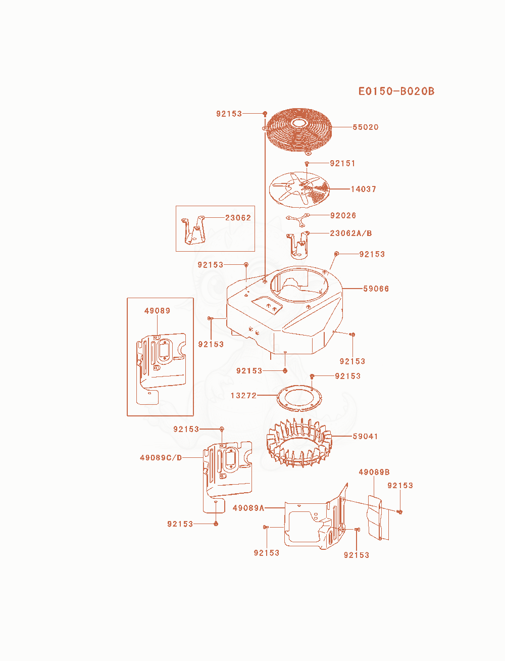 Exploded parts diagram of the Cooling-Equipment of a Kawasaki FX730V-AS08 engine, with numbered balloons
