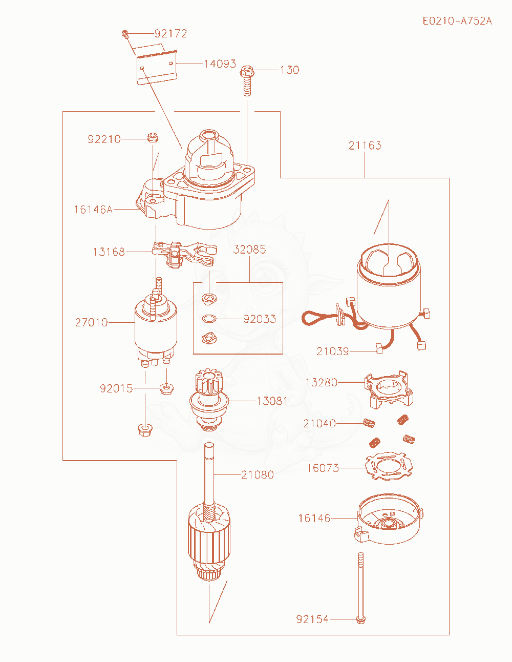 Exploded parts diagram of the Starter of a Kawasaki FXT00V-AS28 engine, with numbered balloons