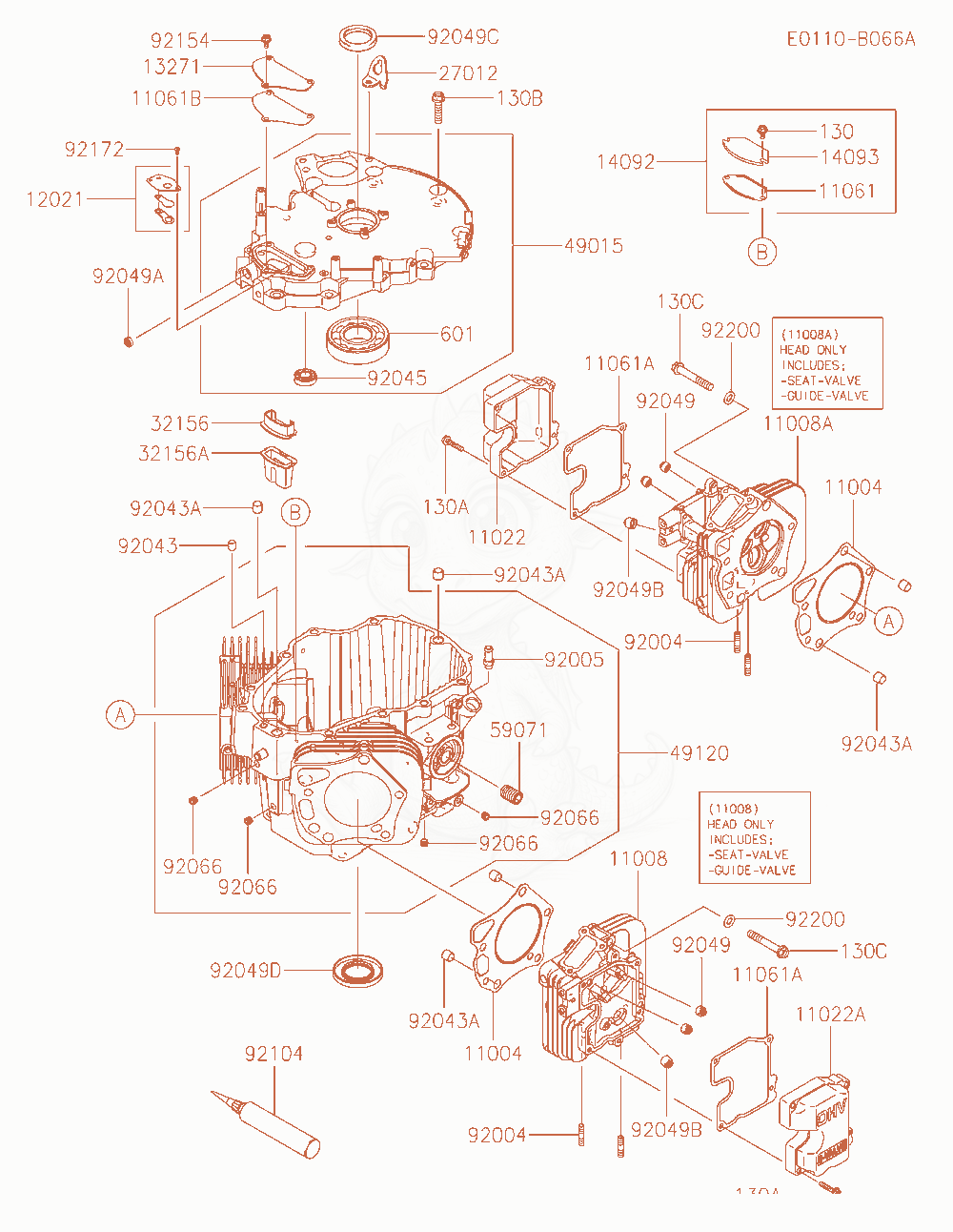 Despiece del Cylinder / Crankcase de un motor Kawasaki FX921V-AS26, con globos numerados