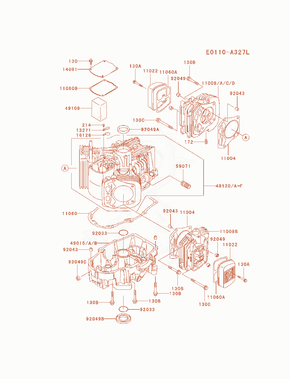 Exploded parts diagram of the Cylinder / Crankcase of a Kawasaki FH680V-AS09 engine, with numbered balloons