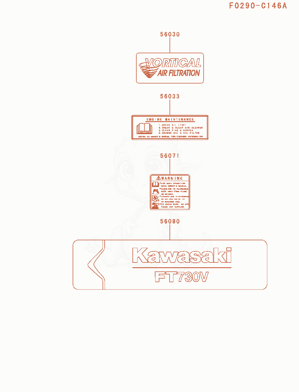 Despiece del Label de un motor Kawasaki FT730V-AS04, con globos numerados